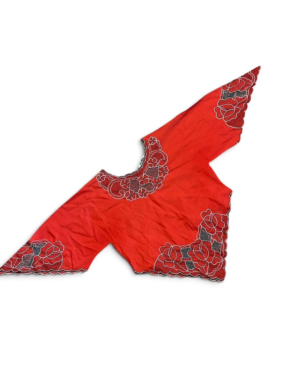 1970s Boho Vintage Mexican Red Embroidered Floral Tunic Top
